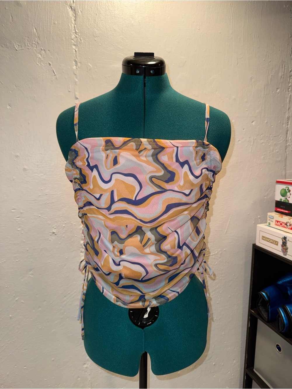 SO Pink Multicolor Abstract Ruched Cami Top